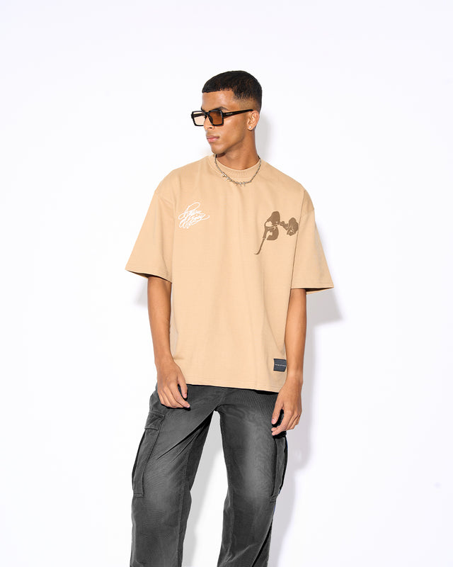 OVERSIZED BEIGE TEE - TUSKED TITAN