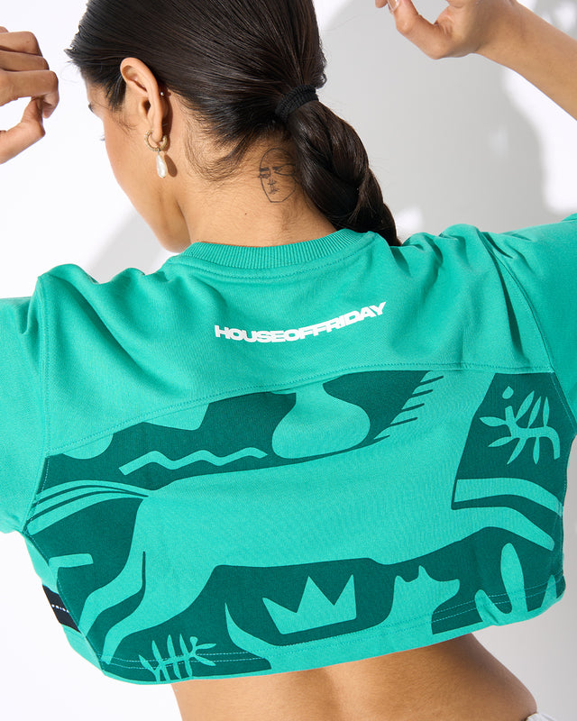 RELAXED FIT GREEN CROP TOP - RAINFOREST RUMBLE