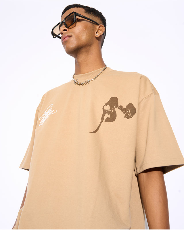 OVERSIZED BEIGE TEE - TUSKED TITAN